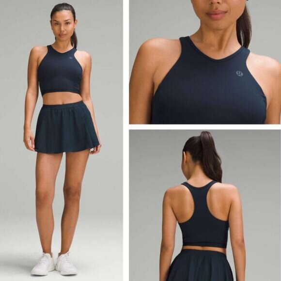 LULULEMON Narrow Hem Cropped Tennis Tank Top Medium Support B/C Cup 4 True Navy - Picture 1 of 7
